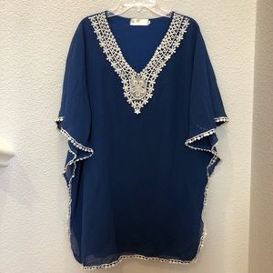 Blue Dress with White Lace